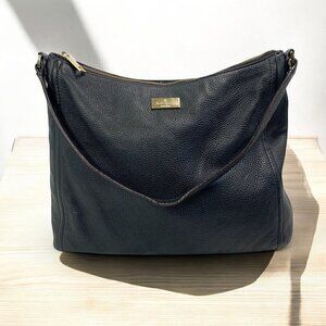 Kate Spade Black Leather hobo Shoulder Bag Pink Jacquard Lining WKRU3028